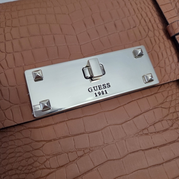 Guess Croc Embossed Brown Satchel - Picture 10 of 14